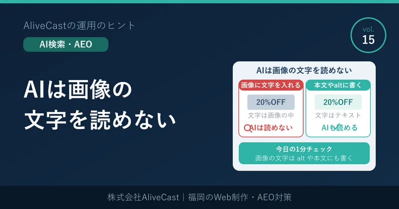 実際の投稿画像「AIは画像の文字を読めない」（AliveCastの運用のヒント vol.15）